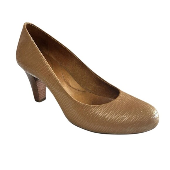 Nurture Marjorrie Tan Leather Pump Platform Round Toe Snake Skins Heels Sz 9M - Picture 1 of 12